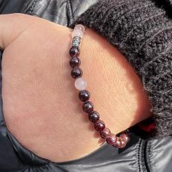 BRACCIALE CRYSTAL COMBO VIGORE QUARZO ROSA GRANATO  ENERGETICO ELASTICO UNISEX PIETRE NATURALI REGOLABILE 