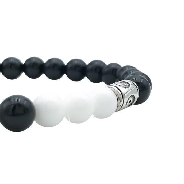 BRACCIALE CRYSTAL COMBO YINYANG ONICE AGATA BIANCA  ENERGETICO ELASTICO UNISEX PIETRE NATURALI REGOLABILE 