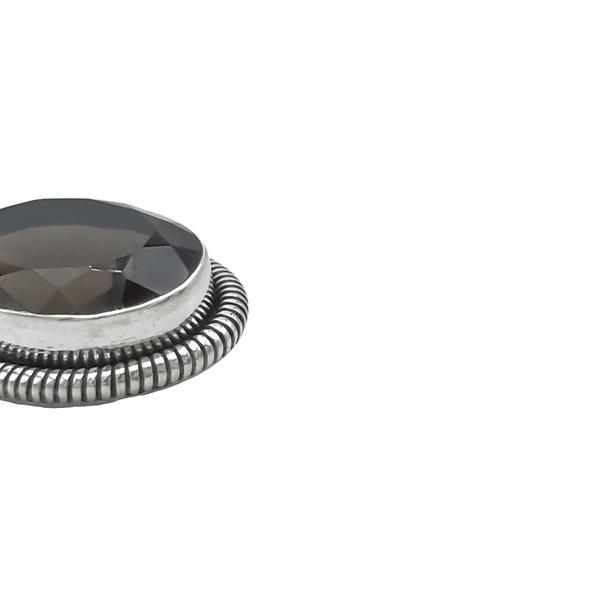 CIONDOLO PENDENTE OVALE CORNICE CORDA QUARZO FUME BRIOLETTE ARTIGIANALE ARGENTO 925