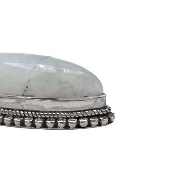 CIONDOLO PENDENTE ELLISSE CORNICE PUNTINATO ADULARIA PIETRA DI LUNA CABOCHON ARTIGIANALE ARGENTO 925