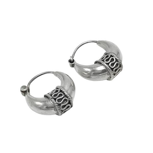 ORECCHINI CERCHIO BIG ETNICO BOMBATO PICCOLO FASCIA DECORATA ARGENTO 925