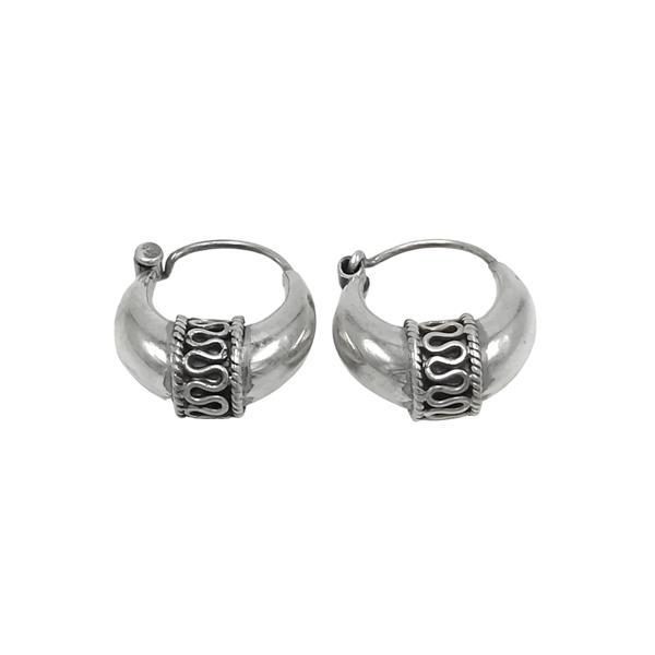 ORECCHINI CERCHIO BIG ETNICO BOMBATO PICCOLO FASCIA DECORATA ARGENTO 925