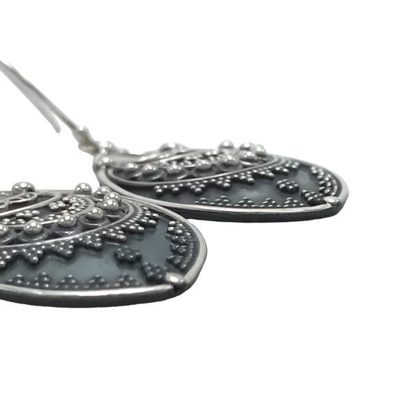 ORECCHINI ETHNIC OVALE LAVORATO  HANDMADE ARGENTO 925
