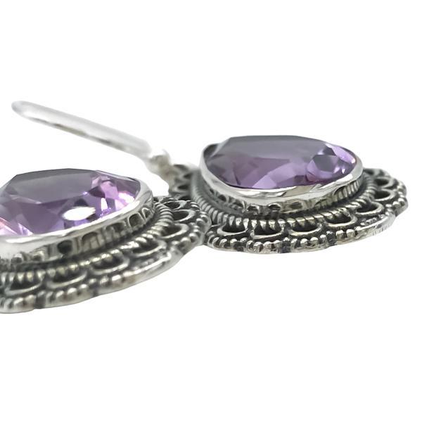 ORECCHINI  GOCCIA PENDENTI MINIMAL CHIC  BRIOLETTE AMETISTA  MONACHINA ARGENTO 925