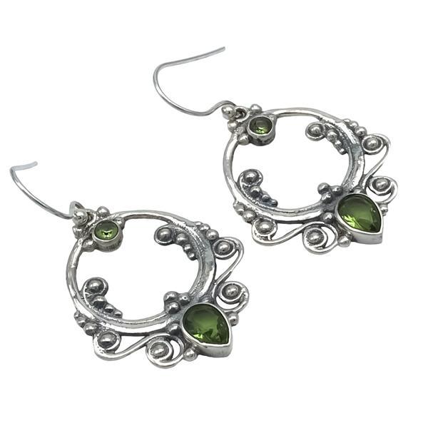 ORECCHINI PENDENTI ETNICO GEMME BRIOLETTE PERIDOTO  MONACHINA ARGENTO 925