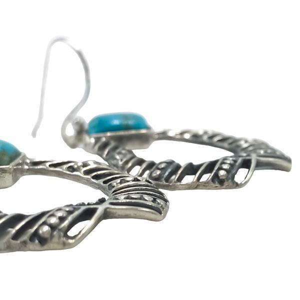 ORECCHINI PENDENTI ETNICO A GOCCIA GEMME CABOCHON TURCHESE SLEEPING BEAUTY  MONACHINA ARGENTO 925