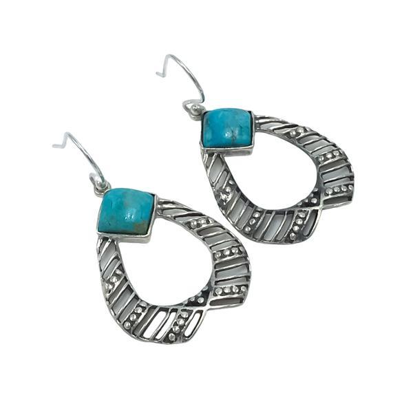 ORECCHINI PENDENTI ETNICO A GOCCIA GEMME CABOCHON TURCHESE SLEEPING BEAUTY  MONACHINA ARGENTO 925