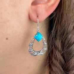 ORECCHINI PENDENTI ETNICO A GOCCIA GEMME CABOCHON TURCHESE SLEEPING BEAUTY  MONACHINA ARGENTO 925