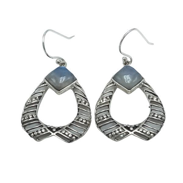 ORECCHINI PENDENTI ETNICO A GOCCIA GEMME CABOCHON LABRADORITE  MONACHINA ARGENTO 925