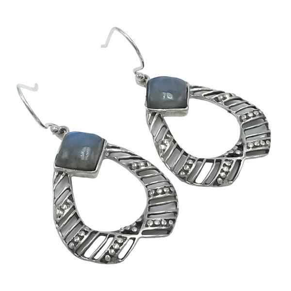 ORECCHINI PENDENTI ETNICO A GOCCIA GEMME CABOCHON LABRADORITE  MONACHINA ARGENTO 925