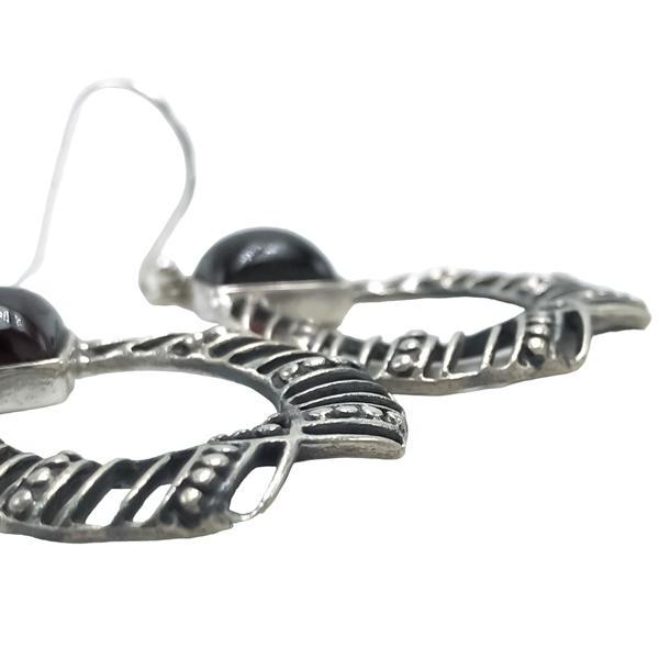 ORECCHINI PENDENTI ETNICO A GOCCIA GEMME CABOCHON GRANATO  MONACHINA ARGENTO 925