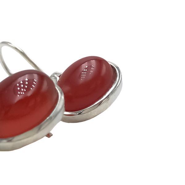 ORECCHINI PENDENTI MINIMAL GOCCIA GEMME CABOCHON CORNIOLA  MONACHINA ARGENTO 925