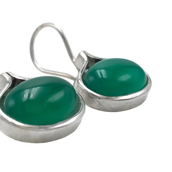 ORECCHINI PENDENTI MINIMAL GOCCIA GEMME CABOCHON AGATA VERDE  MONACHINA ARGENTO 925