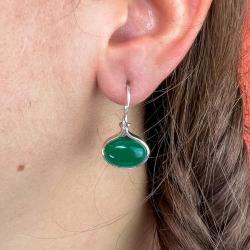 ORECCHINI PENDENTI MINIMAL GOCCIA GEMME CABOCHON AGATA VERDE  MONACHINA ARGENTO 925