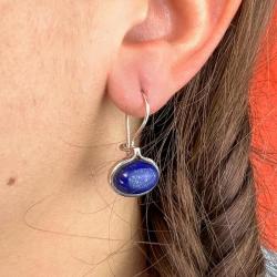 ORECCHINI PENDENTI MINIMAL GOCCIA GEMME CABOCHON LAPISLAZZULI  MONACHINA ARGENTO 925