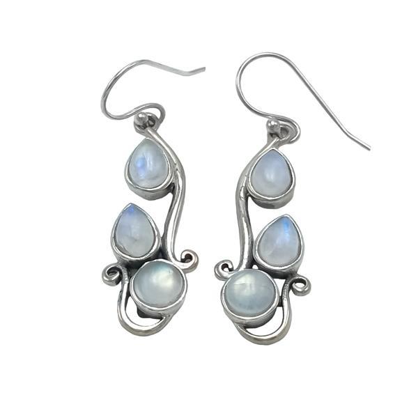 ORECCHINI PENDENTI MINIMAL GOCCIA GEMME CABOCHON ADULARIA  MONACHINA ARGENTO 925