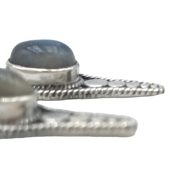 ORECCHINI PENDENTI ETNICO CON BASE ELLISSE GEMMA OVALE LABRADORITE  MONACHINA ARGENTO 925