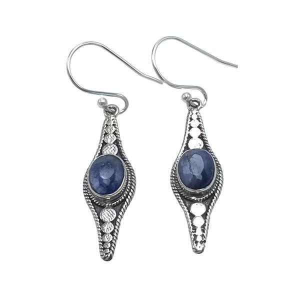 ORECCHINI PENDENTI ETNICO CON BASE ELLISSE LAVORATA GEMMA BRIOLETTE OVALE LAPISLAZZULI  MONACHINA ARGENTO 925