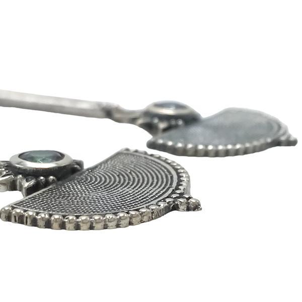 ORECCHINI PENDENTI ETNICO SEMI RIGIDO ALLUNGATO A VENTAGLIO LAVORATO GEMMA BRIOLETTE MISTYC TOPAZ  MONACHINA ARGENTO 925