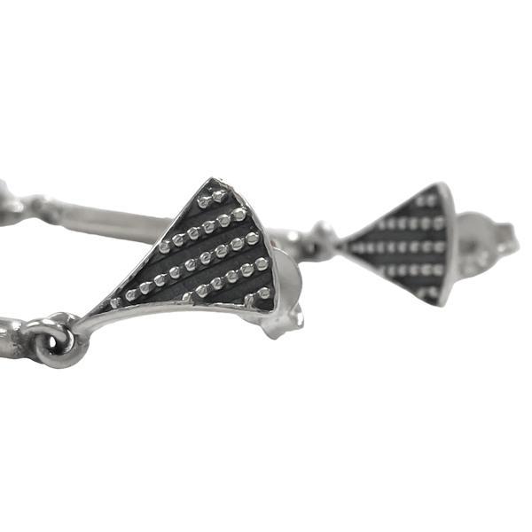 ORECCHINI PENDENTI ETNICO SEMI RIGIDO ALLUNGATO A VENTAGLIO LAVORATO GEMMA CABOCHON LABRADORITE  MONACHINA ARGENTO 925