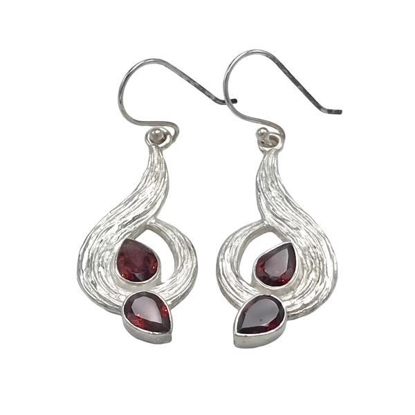 ORECCHINI PENDENTI ETNICO LUCIDO DI DESIGN CON  GEMMA GOCCIA BRIOLETTE GRANATO  MONACHINA ARGENTO 925