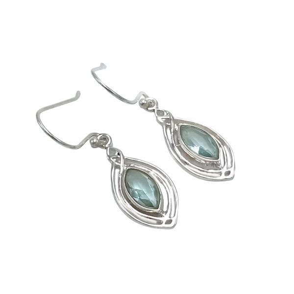 ORECCHINI PENDENTI ETNICO OVALE CORNICE A FILO  BRIOLETTE ACQUAMARINA  MONACHINA ARGENTO 925