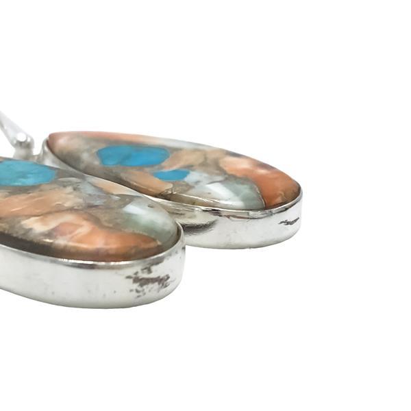 ORECCHINI PENDENTI MINIMAL CORNICE GOCCIA GEMMA CABOCHON TURCHESE CARAIBICO MONACHINA ARGENTO 925
