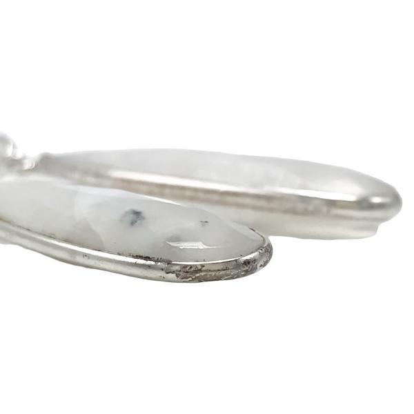 ORECCHINI PENDENTI MINIMAL CORNICE LISCIA GOCCIA LUNGA GEMMA BIORLETTE ADULARIA MONACHINA ARGENTO 925