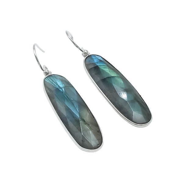 ORECCHINI PENDENTI MINIMAL CORNICE OVALE ALLUNGATA GEMMA BRIOLETTE LABRADORITE  MONACHINA ARGENTO 925