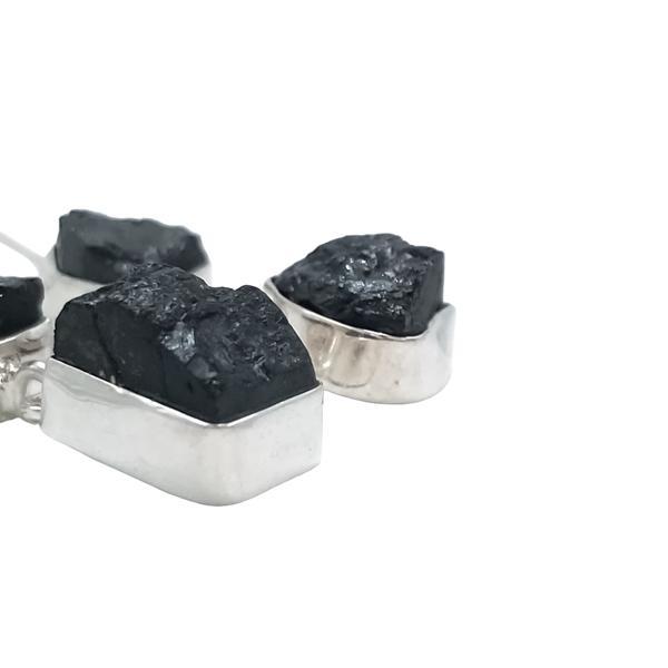 ORECCHINI PENDENTI MINIMAL CON GEMME GREZZE TORMALINA NERA MONACHINA ARGENTO 925