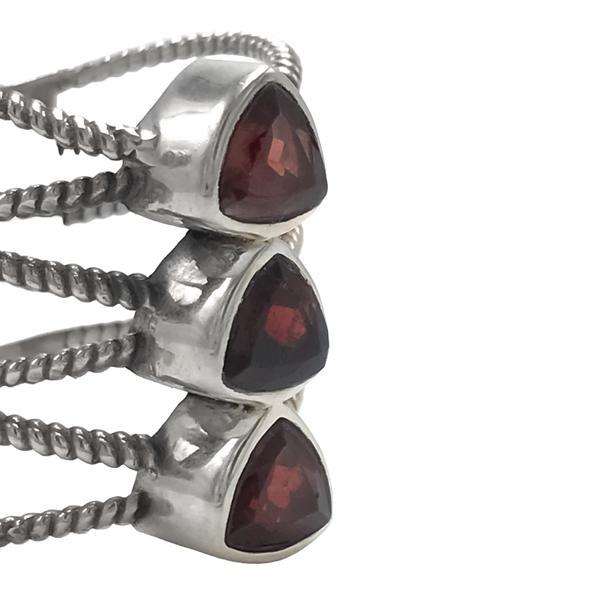 ANELLO FASCIA TRE ANELLI PIETRE TRIANGOLARI BRIOLETTE GRANATO ARGENTO 925 