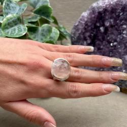 ANELLO ARTIGIANALE DEL NEPAL IN QUARZO ROSA BRIOLETTE ARGENTO 925 