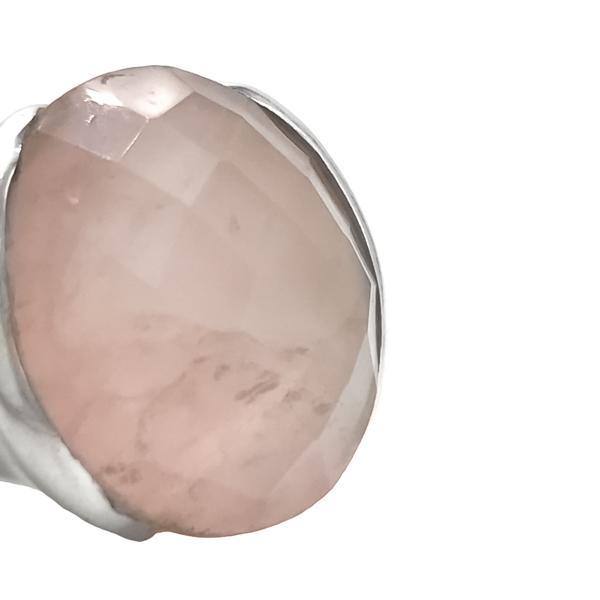 ANELLO ARTIGIANALE DEL NEPAL IN QUARZO ROSA BRIOLETTE ARGENTO 925 