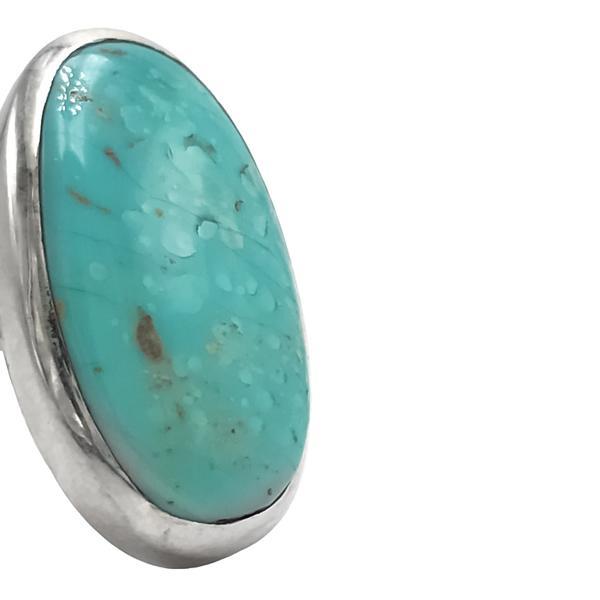 ANELLO CORNICE LISCIA OVALE PIETRA TURCHESE NATURALE REGOLABILE ARGENTO 925 