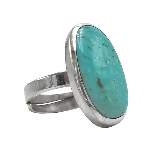 ANELLO CORNICE LISCIA OVALE PIETRA TURCHESE NATURALE REGOLABILE ARGENTO 925 