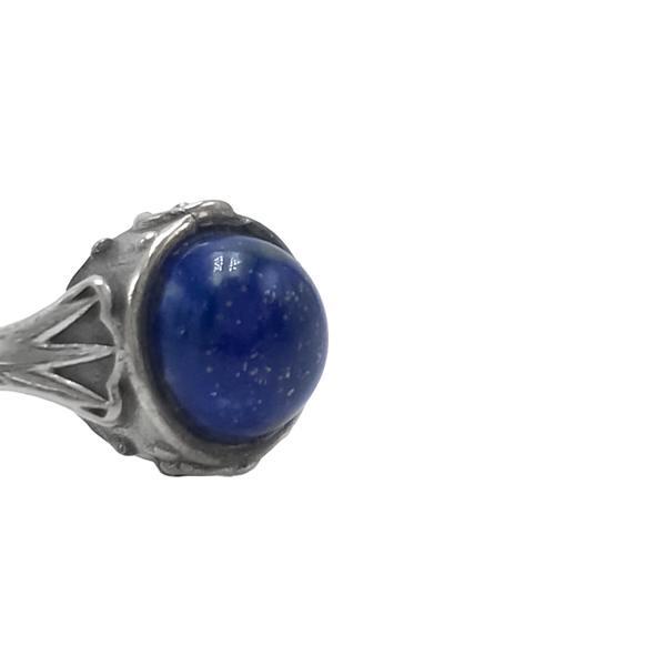 ANELLO MINIMAL CON CORNICE LAVORATA  PETRA TONDA CABOCHON LAPISLAZZULI ARGENTO 925 