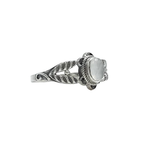 ANELLO MINIMAL FLOWER FOGLIE PIETRA OVALE CABOCHON ADULARIA PIETRA DI LUNA ARGENTO 925 