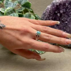 ANELLO MINIMAL ELEGANTE ACQUAMARINA OVALE CABOCHON ARGENTO 925 