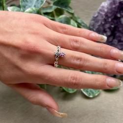 ANELLO BOHO PIETRA OVALE BRIOLETTE RADICE DI RUBINO ARGENTO 925 