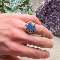ANELLO CHEVALIER PIETRA ESAGONALE LABRADORITE ARGENTO 925 