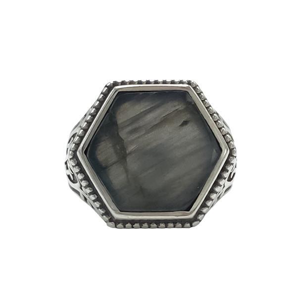 ANELLO CHEVALIER PIETRA ESAGONALE LABRADORITE ARGENTO 925 