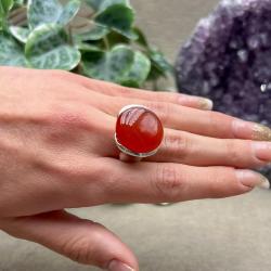 ANELLO LISCIO PIETRA TONDA CABOCHON CORNIOLA ARGENTO 925 