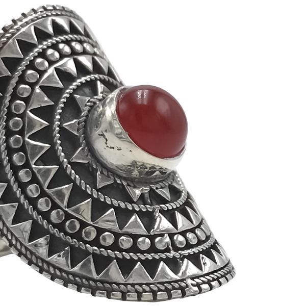 ANELLO A SCUDO PSICHEDELICO PIETRA NATURALE CORNIOLA ARGENTO 925 