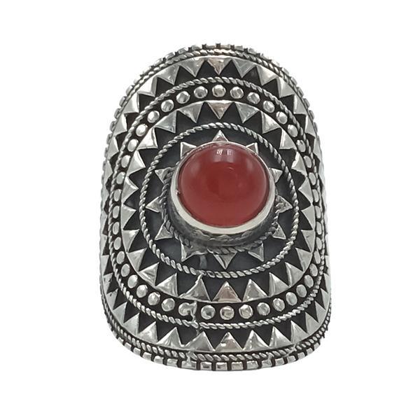 ANELLO A SCUDO PSICHEDELICO PIETRA NATURALE CORNIOLA ARGENTO 925 