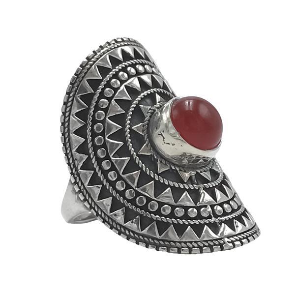 ANELLO A SCUDO PSICHEDELICO PIETRA NATURALE CORNIOLA ARGENTO 925 