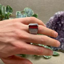 ANELLO INCISIONI TUAREG PIETRA NETURALE CORNIOLA ARGENTO 925 