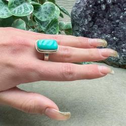 ANELLO MINIMAL PIETRA RETTANGOLARE  TURCHESE REGOLABILE ARGENTO 925 
