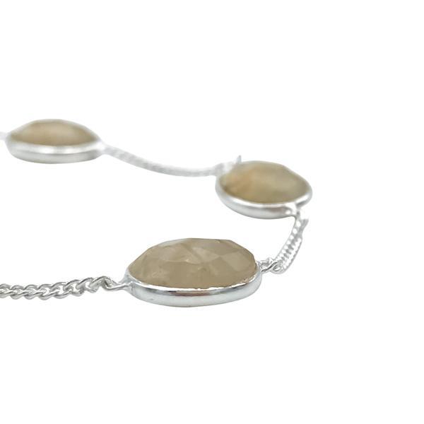 BRACCIALE MINIMAL  PIETRE OVALI BRIOLETTE QUARZO RUTILATO GOLD REGOLABILE ARGENTO 925
