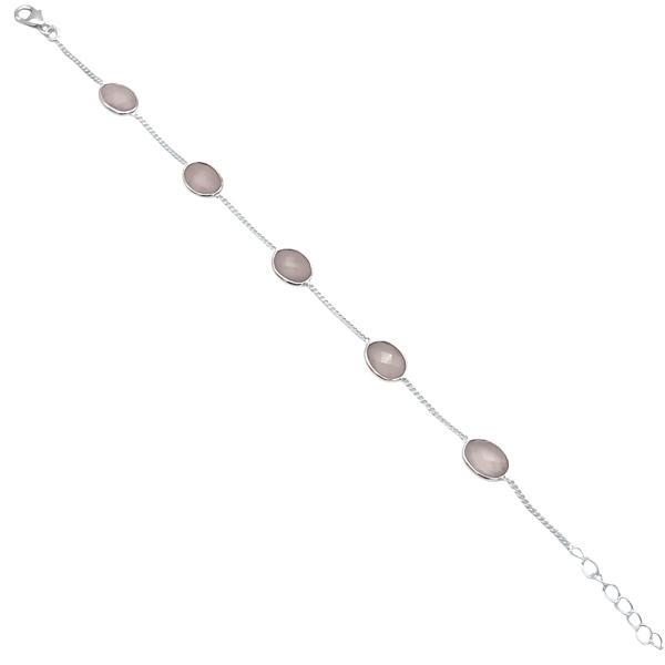 BRACCIALE MINIMAL  PIETRE OVALI BRIOLETTE QUARZO ROSA REGOLABILE ARGENTO 925