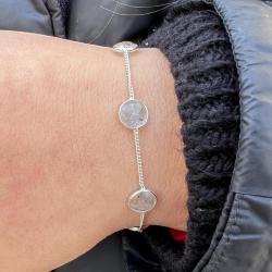 BRACCIALE MINIMAL  PIETRE TONDE BRIOLETTE QUARZO RUTILATO NERO REGOLABILE ARGENTO 925